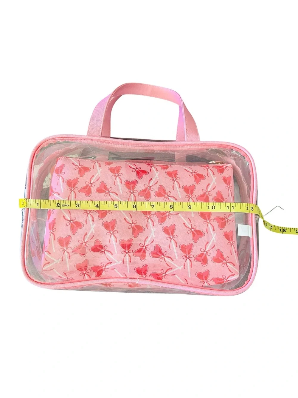 Blush Crush  Pink Clear Cosmetic Tote with Heart-Print Inner Pouch New